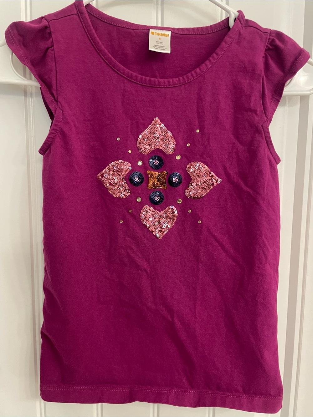 Gymboree Magenta Sequin Heart & Floral Short Sleeve Tee